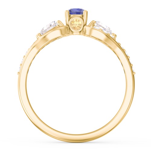 1/4 ct. Round Gemstone Peek-A-Boo Engagement Ring with Heart Stones & Accents Stones – 10K Yellow Gold with Blue Sapphire, Cubic Zirconia, White Premium Zirconia, and Citrine