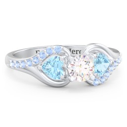 1/3 ct. Round Gemstone Engagement Ring with Heart Stones & Accents Stones in 925 Sterling Silver with White Premium Zirconia, Blue Topaz, and Fancy Blue Premium Zirconia