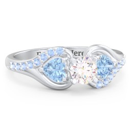 1/3 ct. Round Gemstone Engagement Ring with Heart Stones & Accents Stones in 925 Sterling Silver with White Premium Zirconia, Blue Topaz, and Fancy Blue Premium Zirconia