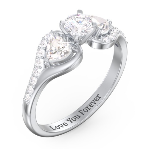 1/3 ct. Round Gemstone Engagement Ring with Heart Stones & Accents Stones – Sterling Silver with White Premium Zirconia and Cubic Zirconia