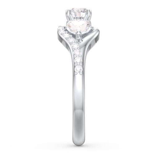 1/3 ct. Round Gemstone Engagement Ring with Heart Stones & Accents Stones – 10K White Gold with White Premium Zirconia and Cubic Zirconia