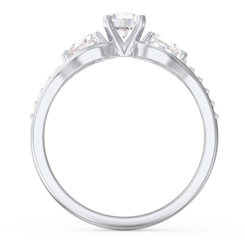 1/3 ct. Round Gemstone Engagement Ring with Heart Stones & Accents Stones – 10K White Gold with White Premium Zirconia and Cubic Zirconia