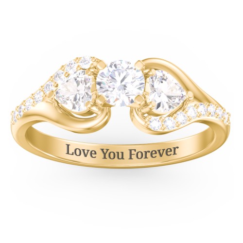 1/3 ct. Round Gemstone Engagement Ring with Heart Stones & Accents Stones – 10K Yellow Gold with White Premium Zirconia and Cubic Zirconia