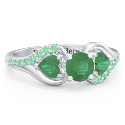 1/2 ct. Round Gemstone Engagement Ring with Heart Stones & Accents Stones in 925 Sterling Silver with Emerald and Green Premium Zirconia