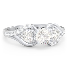 1/2 ct. Round Gemstone Engagement Ring with Heart Stones & Accents Stones – 10K Yellow Gold with Cubic Zirconia and White Premium Zirconia