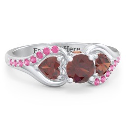 1/2 ct. Round Gemstone Peek-A-Boo Engagement Ring with Heart Stones & Accents Stones in 925 Sterling Silver with Garnet and Red Premium Zirconia