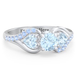 1/2 ct. Round Gemstone Peek-A-Boo Engagement Ring with Heart Stones & Accents Stones in 925 Sterling Silver with Aquamarine and Fancy Blue Premium Zirconia