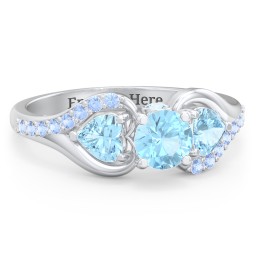 1/2 ct. Round Gemstone Peek-A-Boo Engagement Ring with Heart Stones & Accents Stones in 925 Sterling Silver with Blue Topaz and Fancy Blue Premium Zirconia