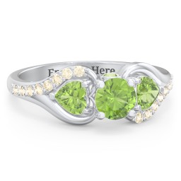 1/2 ct. Round Gemstone Peek-A-Boo Engagement Ring with Heart Stones & Accents Stones in 925 Sterling Silver with Peridot and Fancy Yellow Premium Zirconia