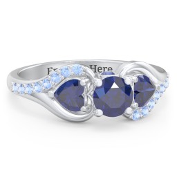 1/2 ct. Round Gemstone Peek-A-Boo Engagement Ring with Heart Stones & Accents Stones in 925 Sterling Silver with Blue Sapphire and Fancy Blue Premium Zirconia