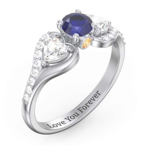 1/2 ct. Round Gemstone Peek-A-Boo Engagement Ring with Heart Stones & Accents Stones – 10K White Gold with Blue Sapphire, Cubic Zirconia, White Premium Zirconia, and Citrine