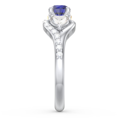 1/2 ct. Round Gemstone Peek-A-Boo Engagement Ring with Heart Stones & Accents Stones – 10K White Gold with Blue Sapphire, Cubic Zirconia, White Premium Zirconia, and Citrine