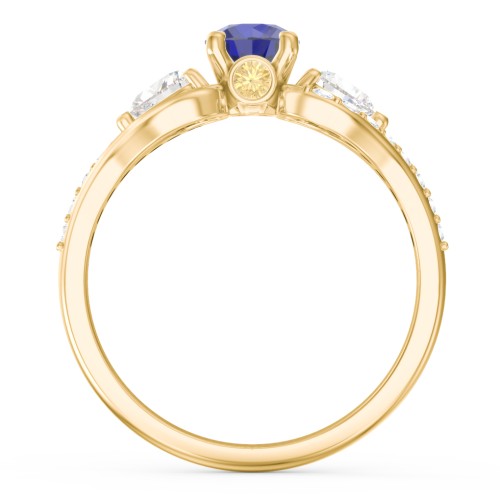 1/2 ct. Round Gemstone Peek-A-Boo Engagement Ring with Heart Stones & Accents Stones – 10K Yellow Gold with Blue Sapphire, Cubic Zirconia, White Premium Zirconia, and Citrine