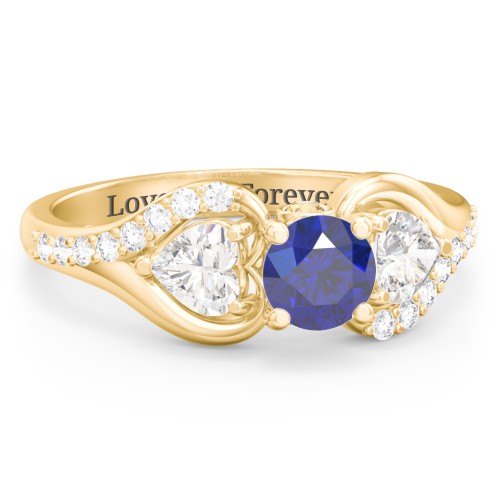 1/2 ct. Round Gemstone Peek-A-Boo Engagement Ring with Heart Stones & Accents Stones – 10K Yellow Gold with Blue Sapphire, Cubic Zirconia, White Premium Zirconia, and Citrine