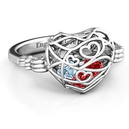 Caged Hearts Ring with 2-6 Stones in 925 Sterling Silver with Garnet, Aquamarine, Citrine, Smokey Quartz, and Pink Tourmaline