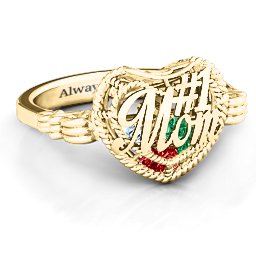 Caged Hearts Ring with 2-6 Stones in 10K Solid Yellow Gold with Garnet, Emerald, Aquamarine, Citrine, Smokey Quartz, and Pink Tourmaline