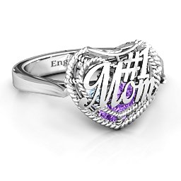 Caged Hearts Ring with 2-6 Stones in 925 Sterling Silver with Amethyst, Aquamarine, Citrine, Smokey Quartz, and Pink Tourmaline