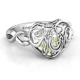 Caged Hearts Ring with 2-6 Stones in 925 Sterling Silver with Peridot, Citrine, Smokey Quartz, and Pink Tourmaline