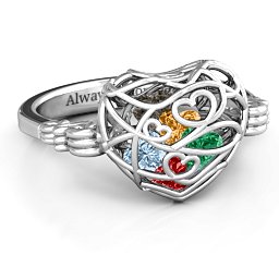 Caged Hearts Ring with 2-6 Stones in 925 Sterling Silver with Garnet, Emerald, Aquamarine, Citrine, Smokey Quartz, and Pink Tourmaline