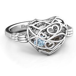 Caged Hearts Ring with 2-6 Stones in 925 Sterling Silver with Smokey Quartz, Aquamarine, Citrine, and Pink Tourmaline