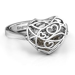 Caged Hearts Ring with 2-6 Stones in 925 Sterling Silver with Smokey Quartz, Citrine, and Pink Tourmaline