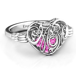 Caged Hearts Ring with 2-6 Stones in 925 Sterling Silver with Pink Tourmaline, Citrine, and Smokey Quartz