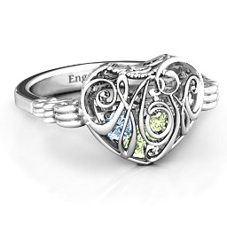 Caged Hearts Ring with 2-6 Stones in 925 Sterling Silver with Peridot, Aquamarine, Citrine, Smokey Quartz, and Pink Tourmaline