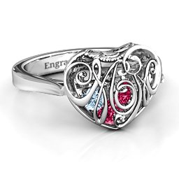 Caged Hearts Ring with 2-6 Stones in 925 Sterling Silver with Ruby, Aquamarine, Citrine, Smokey Quartz, and Pink Tourmaline