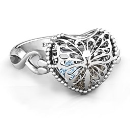 Caged Hearts Ring with 2-6 Stones in 925 Sterling Silver with Smokey Quartz, Aquamarine, Citrine, and Pink Tourmaline