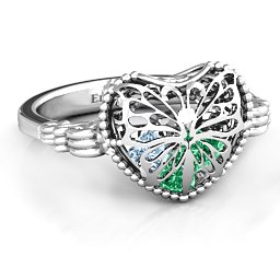 Caged Hearts Ring with 2-6 Stones in 925 Sterling Silver with Emerald, Aquamarine, Citrine, Smokey Quartz, and Pink Tourmaline