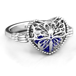 Caged Hearts Ring with 2-6 Stones in 925 Sterling Silver with Blue Sapphire, Citrine, Smokey Quartz, and Pink Tourmaline