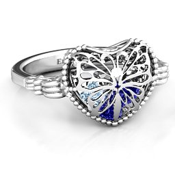 Caged Hearts Ring with 2-6 Stones in 925 Sterling Silver with Blue Sapphire, Aquamarine, Citrine, Smokey Quartz, and Pink Tourmaline
