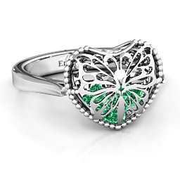 Caged Hearts Ring with 2-6 Stones in 925 Sterling Silver with Emerald, Citrine, Smokey Quartz, and Pink Tourmaline