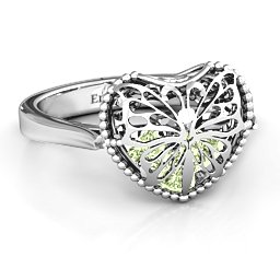 Caged Hearts Ring with 2-6 Stones in 925 Sterling Silver with Peridot, Citrine, Smokey Quartz, and Pink Tourmaline