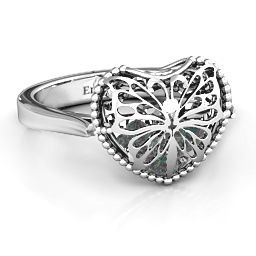Caged Hearts Ring with 2-6 Stones in 925 Sterling Silver with Alexandrite, Citrine, Smokey Quartz, and Pink Tourmaline