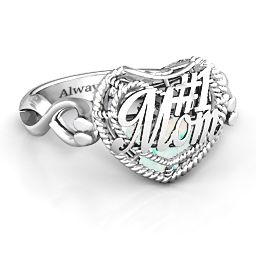 Caged Hearts Ring with 2-6 Stones in 925 Sterling Silver with Opal, Citrine, Smokey Quartz, and Pink Tourmaline