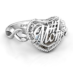 Caged Hearts Ring with 2-6 Stones in 925 Sterling Silver with Smokey Quartz, Aquamarine, Citrine, and Pink Tourmaline