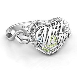 Caged Hearts Ring with 2-6 Stones in 925 Sterling Silver with Peridot, Aquamarine, Citrine, Smokey Quartz, and Pink Tourmaline