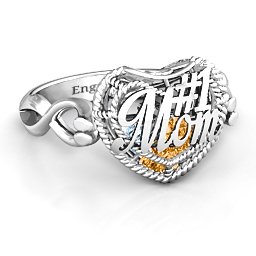 Caged Hearts Ring with 2-6 Stones in 925 Sterling Silver with Citrine, Aquamarine, Smokey Quartz, and Pink Tourmaline