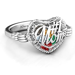 Caged Hearts Ring with 2-6 Stones in 925 Sterling Silver with Garnet, Emerald, Aquamarine, Citrine, Smokey Quartz, and Pink Tourmaline