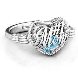 Caged Hearts Ring with 2-6 Stones in 925 Sterling Silver with Blue Topaz, Aquamarine, Citrine, Smokey Quartz, and Pink Tourmaline