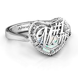 Caged Hearts Ring with 2-6 Stones in 925 Sterling Silver with Opal, Aquamarine, Citrine, Smokey Quartz, and Pink Tourmaline