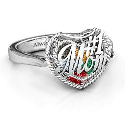 Caged Hearts Ring with 2-6 Stones in 925 Sterling Silver with Garnet, Emerald, Aquamarine, Citrine, Smokey Quartz, and Pink Tourmaline