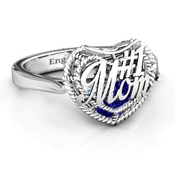 Caged Hearts Ring with 2-6 Stones in 925 Sterling Silver with Blue Sapphire, Aquamarine, Citrine, Smokey Quartz, and Pink Tourmaline