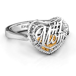 Caged Hearts Ring with 2-6 Stones in 925 Sterling Silver with Citrine, Smokey Quartz, and Pink Tourmaline