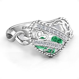Caged Hearts Ring with 2-6 Stones in 925 Sterling Silver with Emerald, Citrine, Smokey Quartz, and Pink Tourmaline