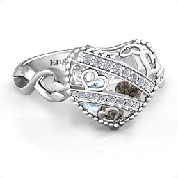 Caged Hearts Ring with 2-6 Stones in 925 Sterling Silver with Smokey Quartz, Aquamarine, Citrine, and Pink Tourmaline