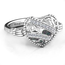Caged Hearts Ring with 2-6 Stones in 925 Sterling Silver with Alexandrite, Citrine, Smokey Quartz, and Pink Tourmaline