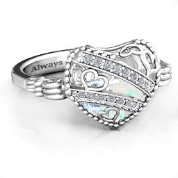 Caged Hearts Ring with 2-6 Stones in 925 Sterling Silver with Opal, Aquamarine, Citrine, Smokey Quartz, and Pink Tourmaline