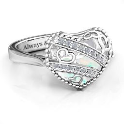 Caged Hearts Ring with 2-6 Stones in 925 Sterling Silver with Opal, Citrine, Smokey Quartz, and Pink Tourmaline